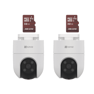Kit de Camaras WiFi, Incluye 2 Piezas CS-H8C y 2 Piezas HS-TF-E1/32G / Audio de Dos Vías / Detección de Movimiento /  Luz Estroboscópica / Sirena  /  Uso en Exterior con Protección