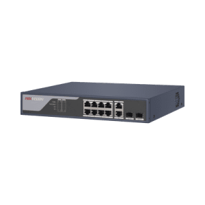 Switch PoE+ / Administrable / Uso en Rack / 8 Puertos 10/100 PoE+ /  2 Puertos 1000 Mbps Uplink  / 2 Puertos SFP / Configuración Nube desde Hik-PartnerPro / Modo Extendido hasta 300 Metros / 125 W