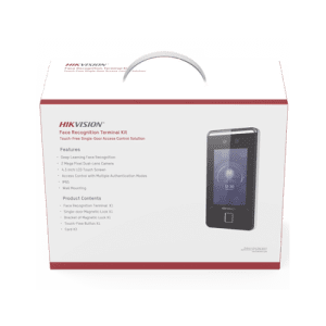 Kit de Control de Acceso TODO INCLUIDO con Lector de Rostros, QRs , Tarjetas y Huellas / 3,000 Rostros / Compatible con App Hik-Connect / Videoportero / Incluye Electroimán  Botón de Salida y Montajes Z y L para imán / HIK-IA