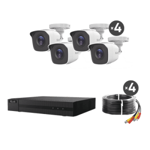 KIT TurboHD 1080p / DVR 8 canales con H.265+ / 4 Cámaras Bala Metálicas / Fuente de Poder / Accesorios de Instalación