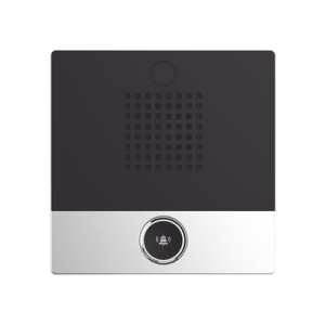 Mini Intercomunicador para hotelería y hospitales, con diseño elegante, PoE, 1 botón, 1 relevador integrado de salida y entrada.