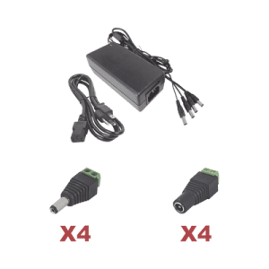 Kit con fuente EPCOM POWER LINE con salida de 12 Vcc a 5 Amper con 4 salidas / Incluye conectores JR52 y JR53