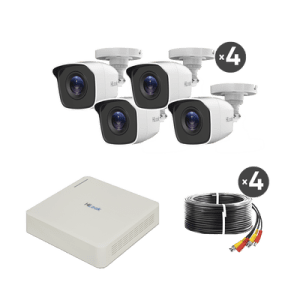 KIT TurboHD 720p / DVR 4 canales / 4 Cámaras Bala de Policarbonato / 4 Cables 18 Mts / 1 Fuente de Poder Profesional