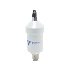 Antena marina VHF en látigo de acero inoxidable en rango de 156 a 163 MHz. Incluye cable de 4.5 m con conectores PL-259 instalados y montaje en L