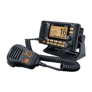 Radio Móvil Marino VHF, color negro con receptor de GPS integrado, puerto de conexión NMEA 2000, 25W de potencia de RF, sumergible IPX8.